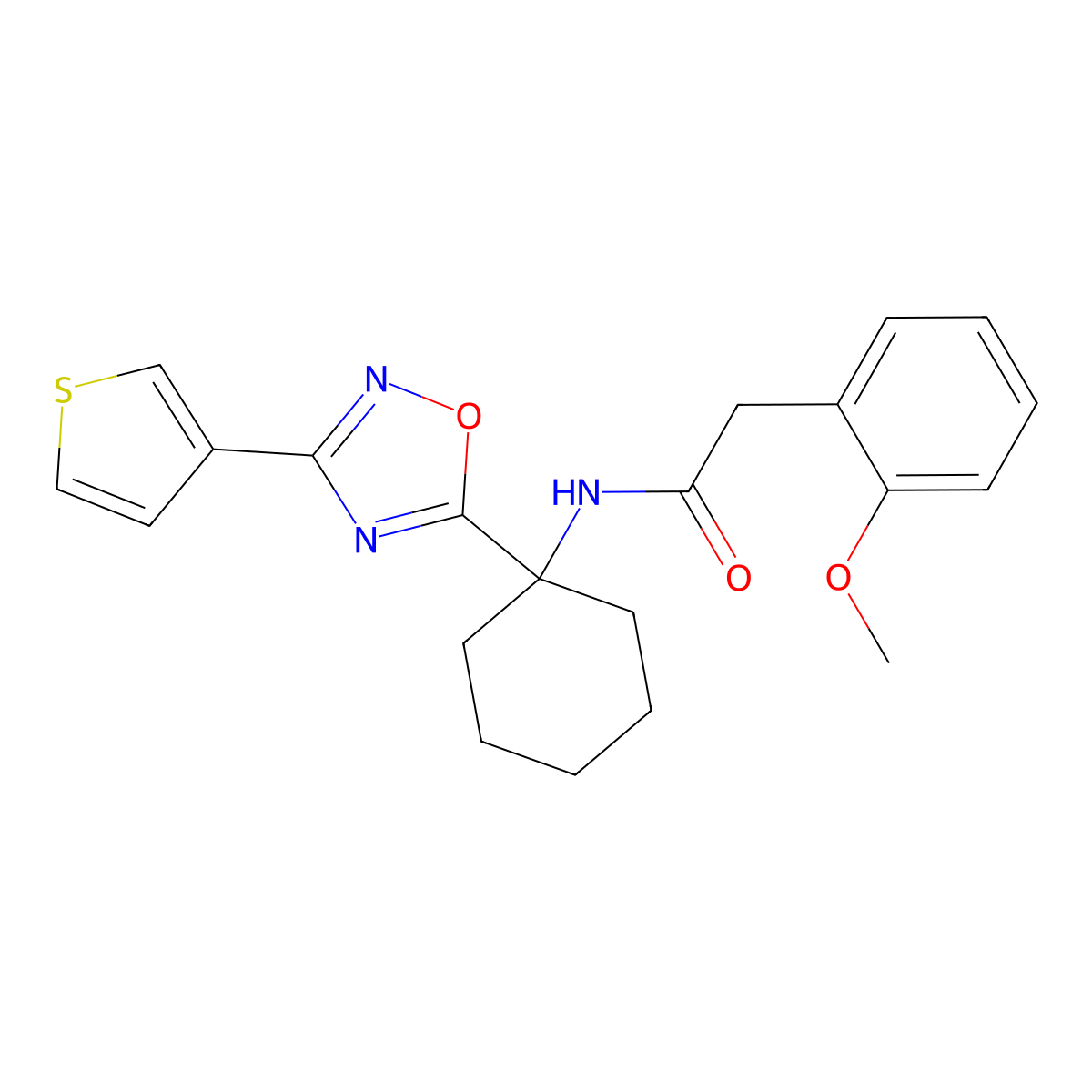 2-(2-methoxyphenyl)-N-{1-[3-(3-thienyl)-1,2,4-oxadiazol-5-yl]cyclohexyl}acetamide molecular structure, CAS 1421584-07-7