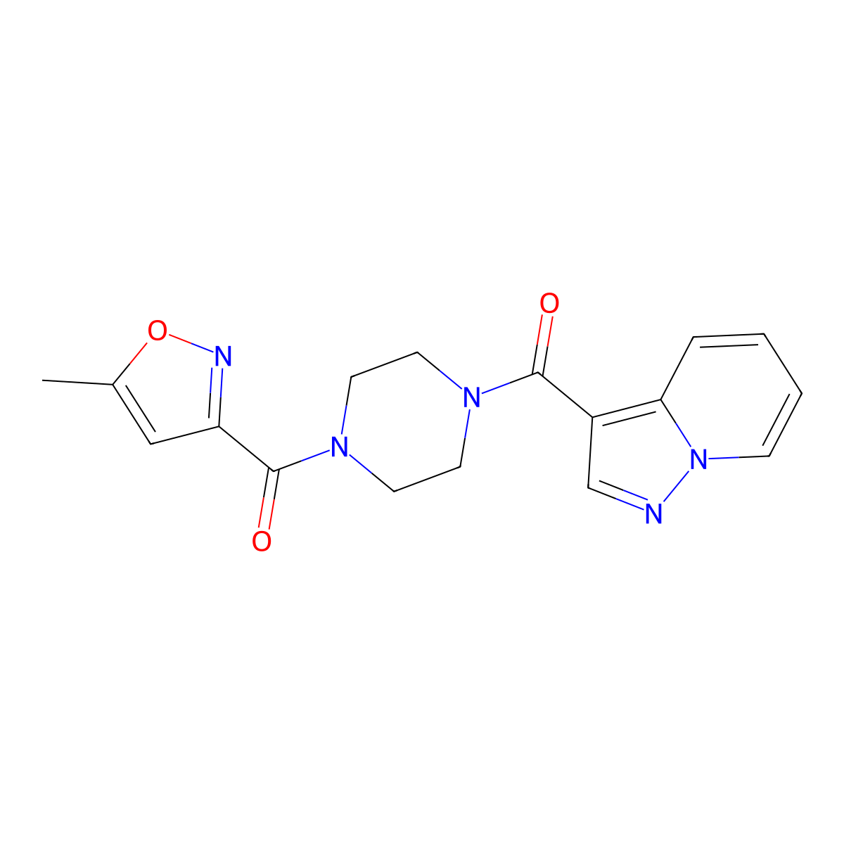 (5-Methylisoxazol-3-yl)(4-(pyrazolo[1,5-a]pyridine-3-carbonyl)piperazin-1-yl)methanone molecular structure, CAS 1421584-08-8