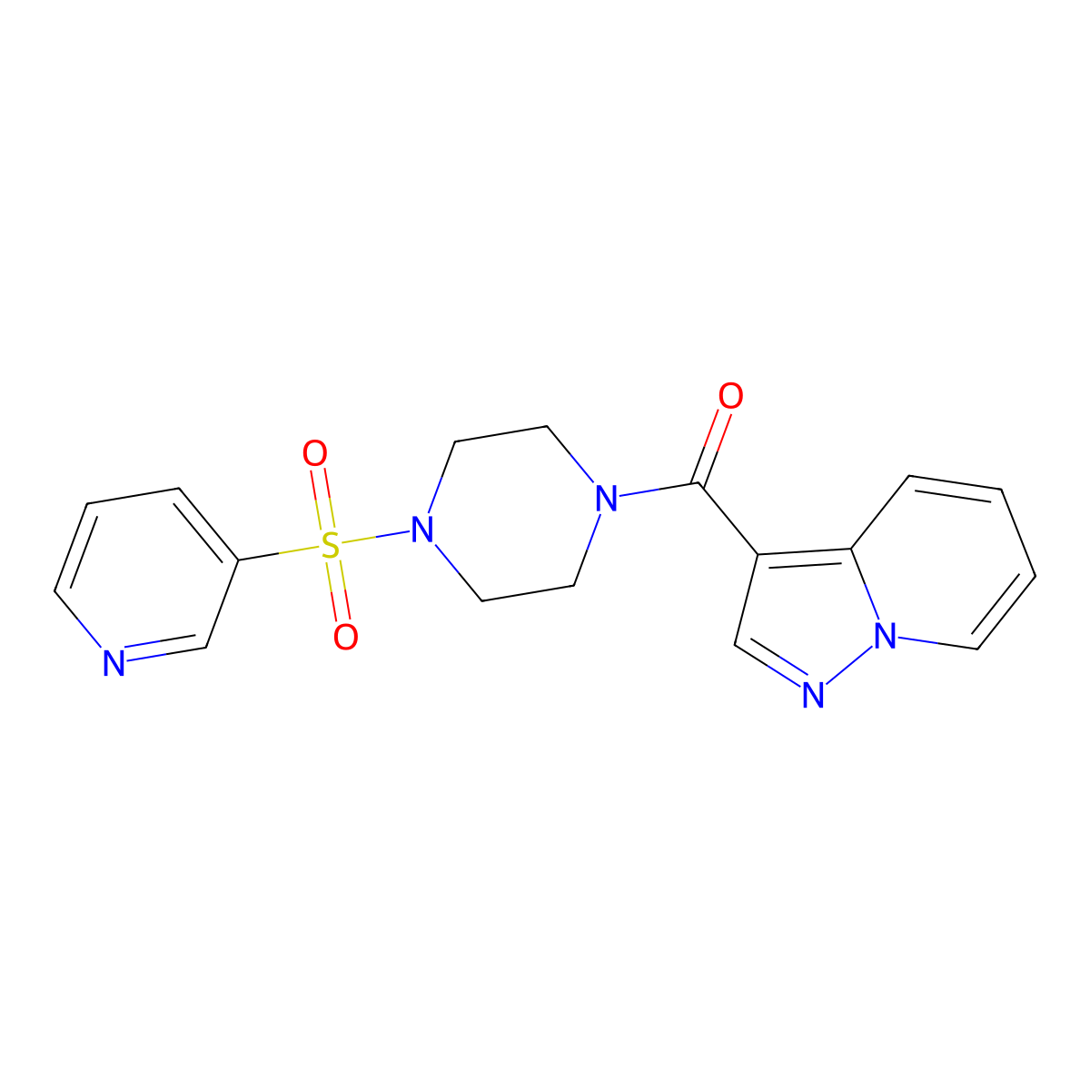 Pyrazolo[1,5-a]pyridin-3-yl(4-(pyridin-3-ylsulfonyl)piperazin-1-yl)methanone molecular structure, CAS 1421584-14-6