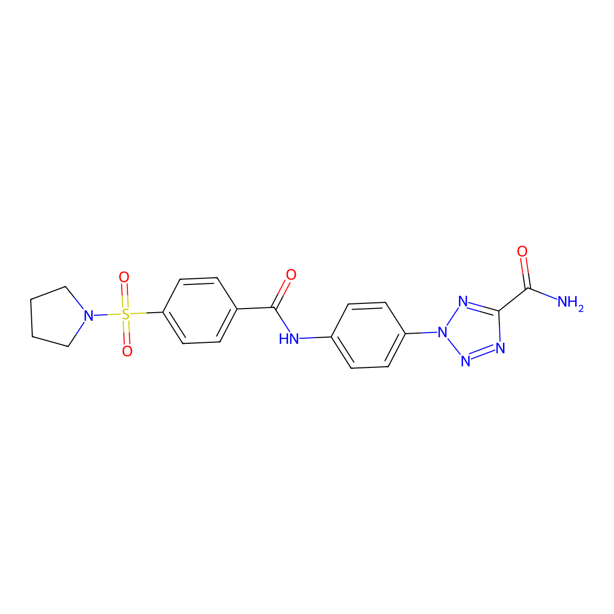 2-(4-(4-(pyrrolidin-1-ylsulfonyl)benzamido)phenyl)-2H-tetrazole-5-carboxamide molecular structure, CAS 1421584-15-7