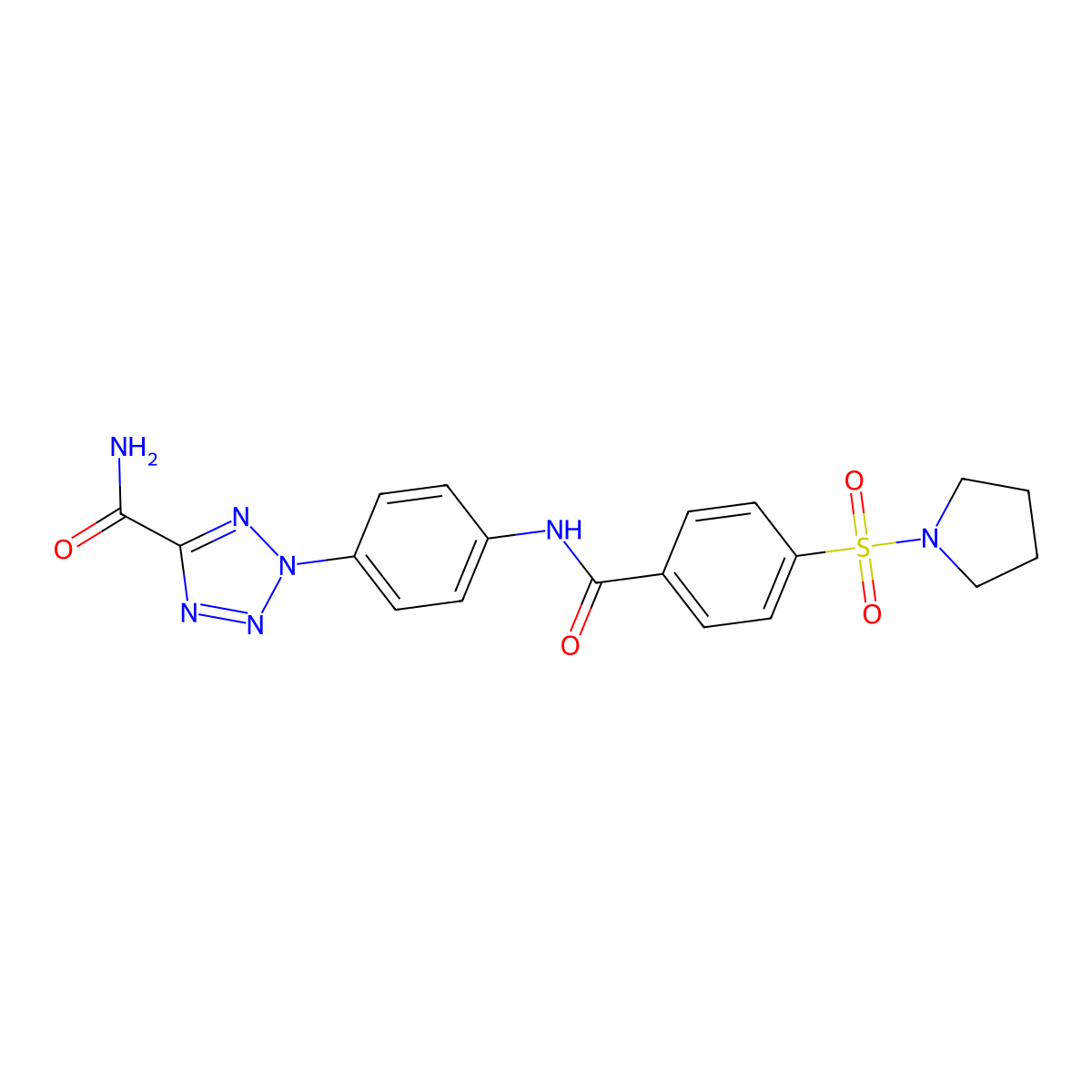 2-(4-(4-(pyrrolidin-1-ylsulfonyl)benzamido)phenyl)-2H-tetrazole-5-carboxamide molecular structure, CAS 1421584-15-7