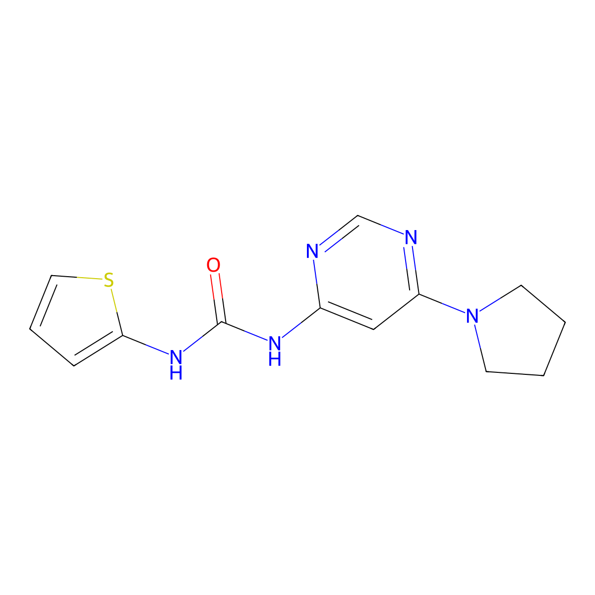 1-[6-(Pyrrolidin-1-yl)pyrimidin-4-yl]-3-(thiophen-2-yl)urea molecular structure, CAS 1421584-16-8
