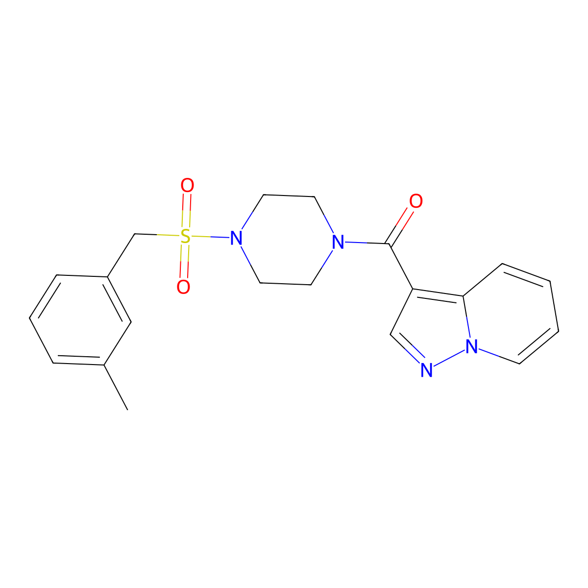 (4-((3-Methylbenzyl)sulfonyl)piperazin-1-yl)(pyrazolo[1,5-a]pyridin-3-yl)methanone molecular structure, CAS 1421584-17-9