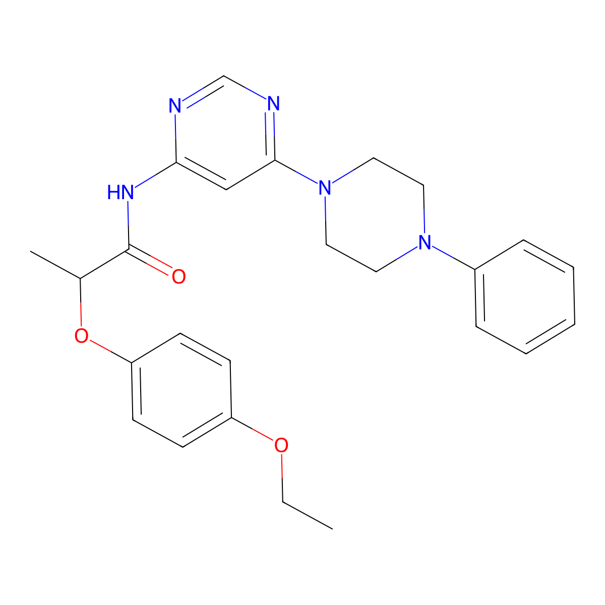 2-(4-ethoxyphenoxy)-N-[6-(4-phenylpiperazin-1-yl)pyrimidin-4-yl]propanamide molecular structure, CAS 1421584-18-0