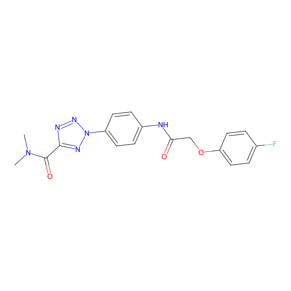 2-(4-(2-(4-fluorophenoxy)acetamido)phenyl)-N,N-dimethyl-2H-tetrazole-5-carboxamide molecular structure, CAS 1421584-23-7