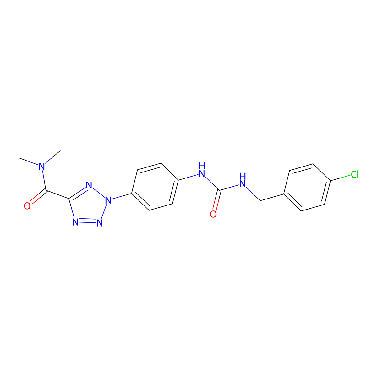2-(4-(3-(4-chlorobenzyl)ureido)phenyl)-N,N-dimethyl-2H-tetrazole-5-carboxamide molecular structure, CAS 1421584-26-0