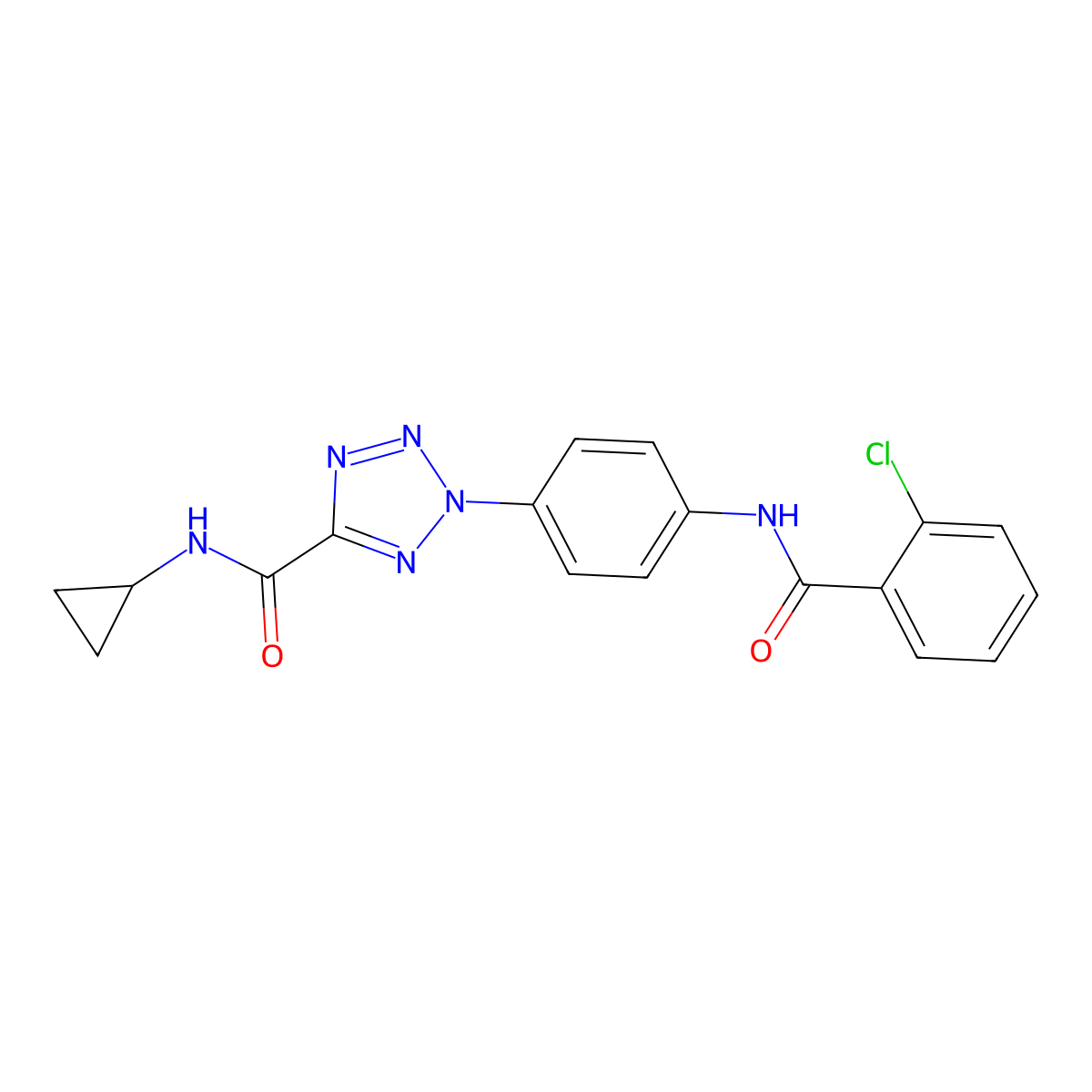 2-(4-(2-chlorobenzamido)phenyl)-N-cyclopropyl-2H-tetrazole-5-carboxamide molecular structure, CAS 1421584-30-6