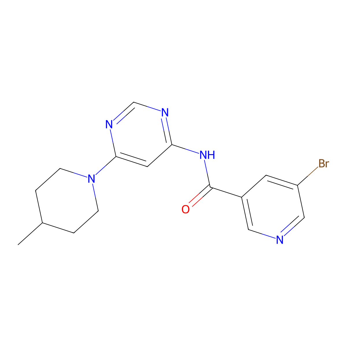 5-bromo-N-(6-(4-methylpiperidin-1-yl)pyrimidin-4-yl)nicotinamide molecular structure, CAS 1421584-31-7