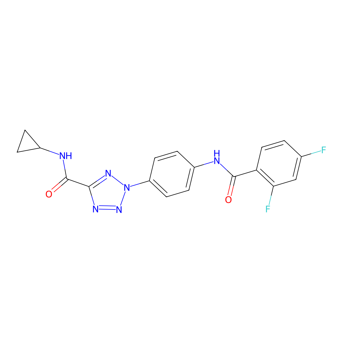 N-cyclopropyl-2-(4-(2,4-difluorobenzamido)phenyl)-2H-tetrazole-5-carboxamide molecular structure, CAS 1421584-33-9
