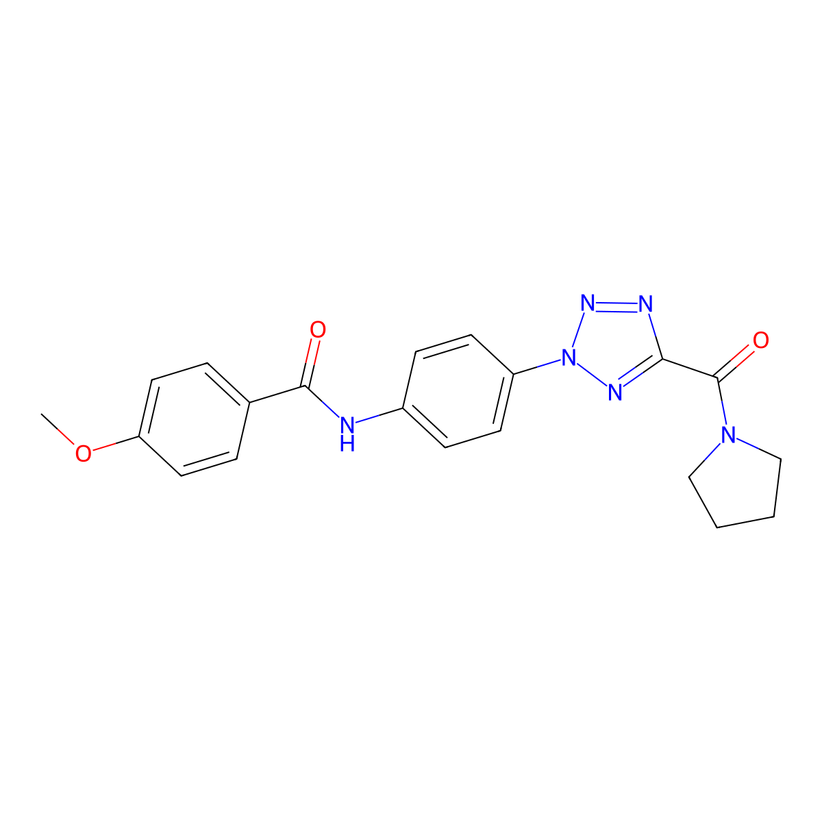 4-methoxy-N-(4-(5-(pyrrolidine-1-carbonyl)-2H-tetrazol-2-yl)phenyl)benzamide molecular structure, CAS 1421584-36-2