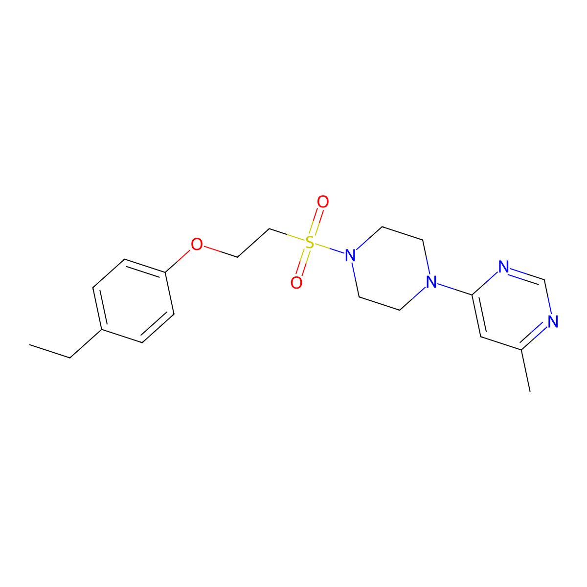 4-(4-((2-(4-Ethylphenoxy)ethyl)sulfonyl)piperazin-1-yl)-6-methylpyrimidine molecular structure, CAS 1421584-40-8