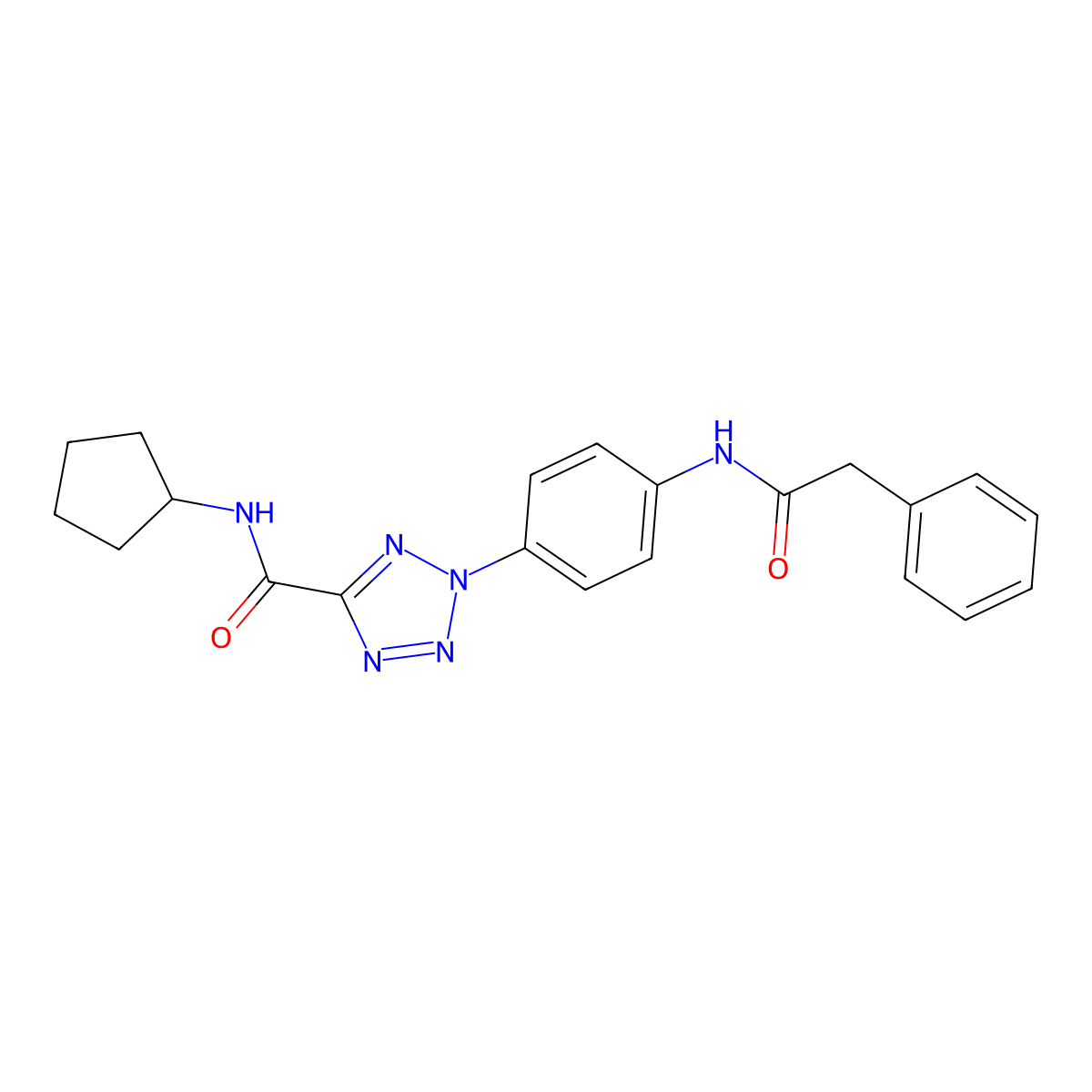 N-cyclopentyl-2-(4-(2-phenylacetamido)phenyl)-2H-tetrazole-5-carboxamide molecular structure, CAS 1421584-43-1