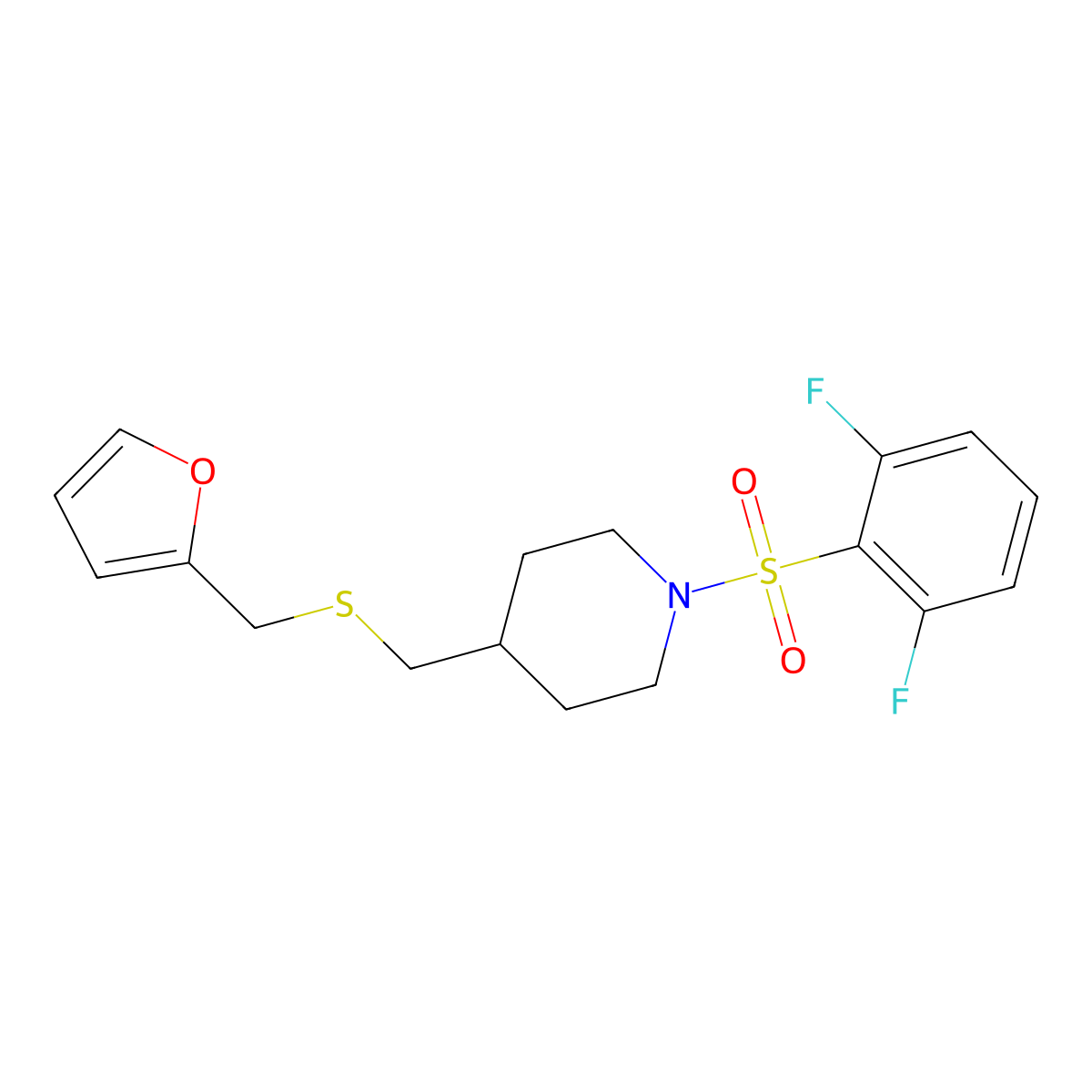 1-((2,6-Difluorophenyl)sulfonyl)-4-(((furan-2-ylmethyl)thio)methyl)piperidine molecular structure, CAS 1421584-45-3