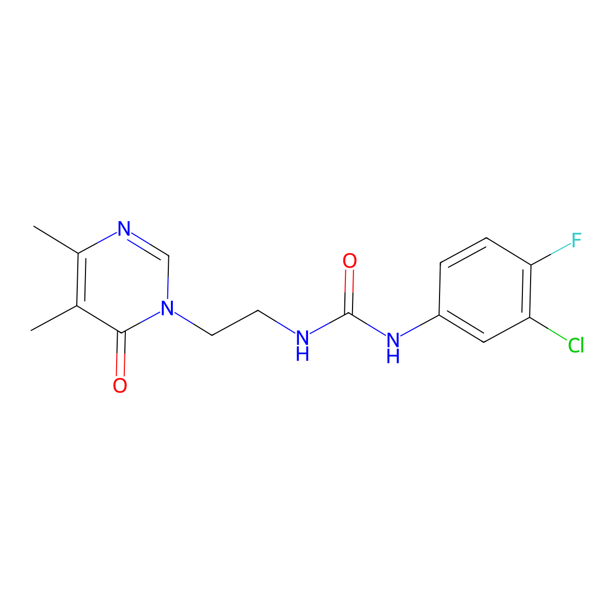 1-(3-chloro-4-fluorophenyl)-3-(2-(4,5-dimethyl-6-oxopyrimidin-1(6H)-yl)ethyl)urea molecular structure, CAS 1421584-49-7