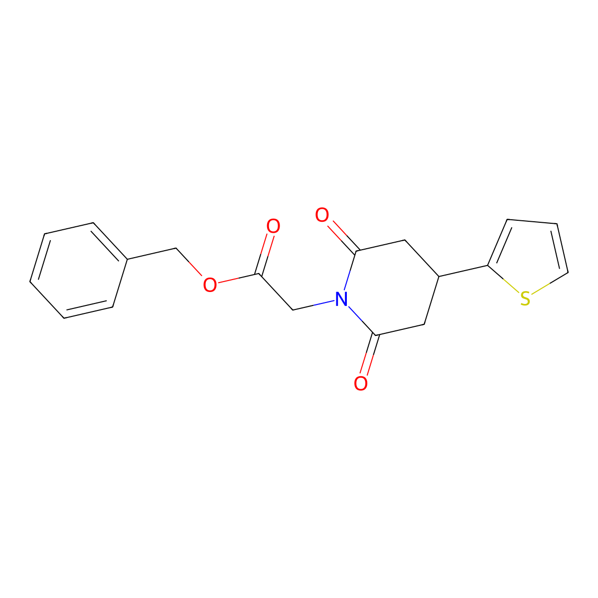 Benzyl 2-(2,6-dioxo-4-(thiophen-2-yl)piperidin-1-yl)acetate molecular structure, CAS 1421584-52-2