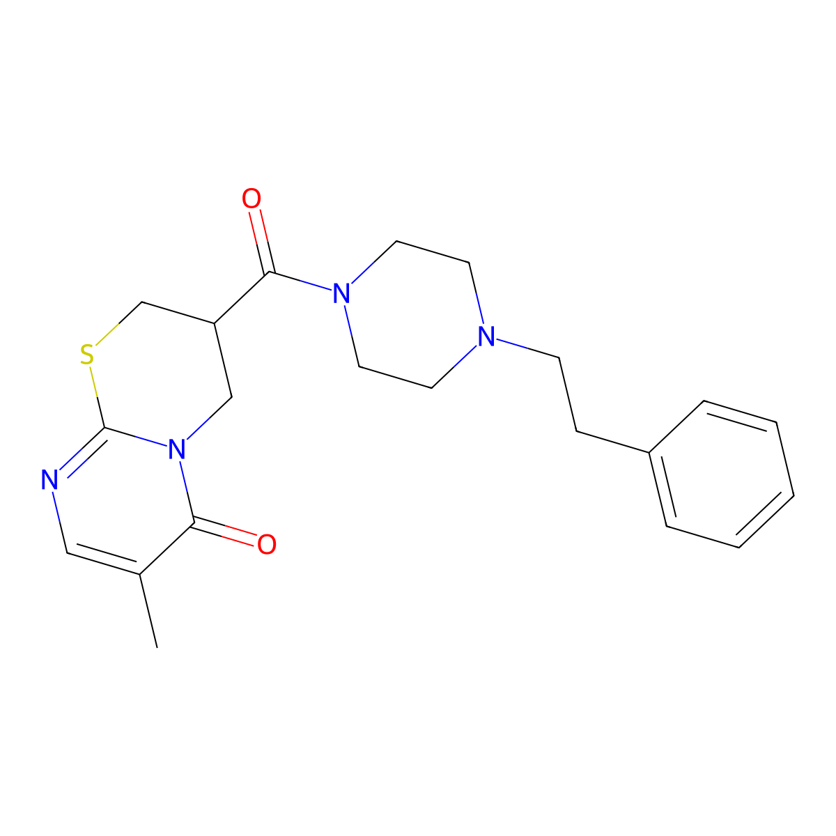 7-methyl-3-(4-phenethylpiperazine-1-carbonyl)-3,4-dihydropyrimido[2,1-b][1,3]thiazin-6(2H)-one molecular structure, CAS 1421584-63-5