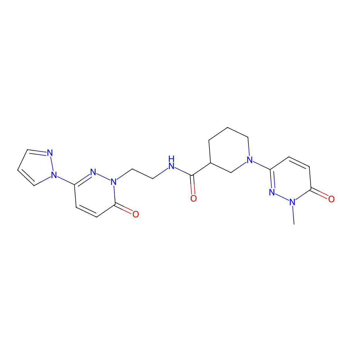 1-(1-methyl-6-oxo-1,6-dihydropyridazin-3-yl)-N-(2-(6-oxo-3-(1H-pyrazol-1-yl)pyridazin-1(6H)-yl)ethyl)piperidine-3-carboxamide molecular structure, CAS 1421584-65-7