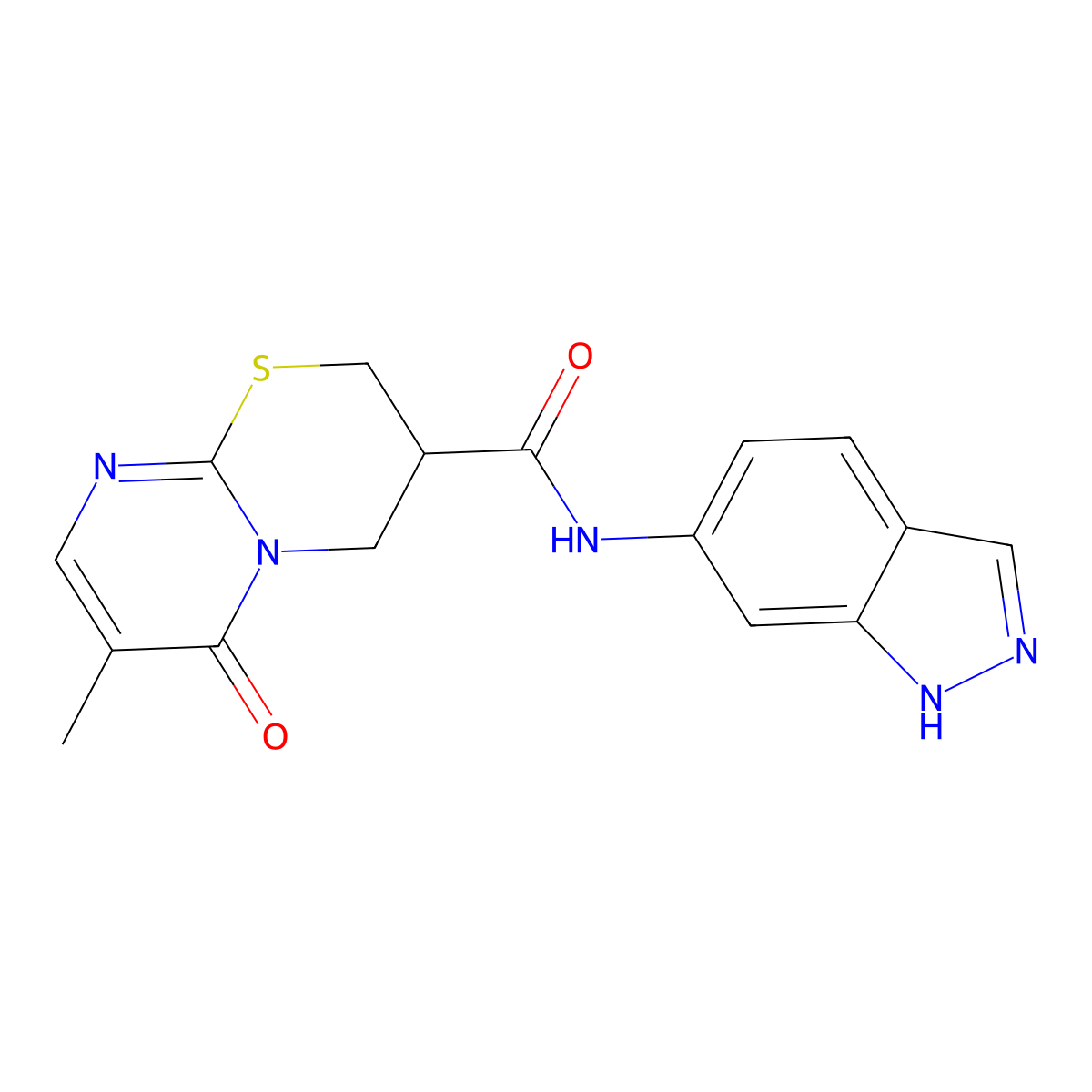 N-(1H-indazol-6-yl)-7-methyl-6-oxo-2,3,4,6-tetrahydropyrimido[2,1-b][1,3]thiazine-3-carboxamide molecular structure, CAS 1421584-66-8