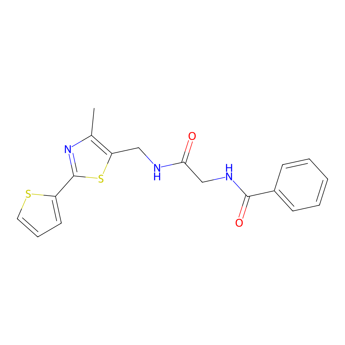 N-(2-(((4-methyl-2-(thiophen-2-yl)thiazol-5-yl)methyl)amino)-2-oxoethyl)benzamide molecular structure, CAS 1421584-67-9