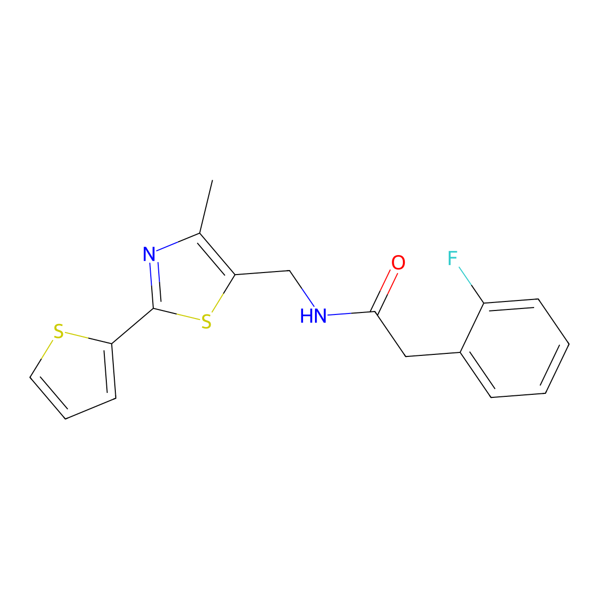 2-(2-fluorophenyl)-N-((4-methyl-2-(thiophen-2-yl)thiazol-5-yl)methyl)acetamide molecular structure, CAS 1421584-70-4
