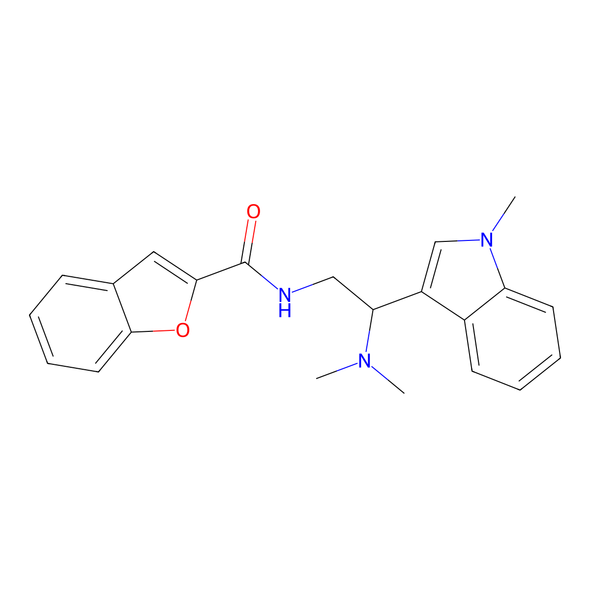 N-(2-(dimethylamino)-2-(1-methyl-1H-indol-3-yl)ethyl)benzofuran-2-carboxamide molecular structure, CAS 1421584-75-9