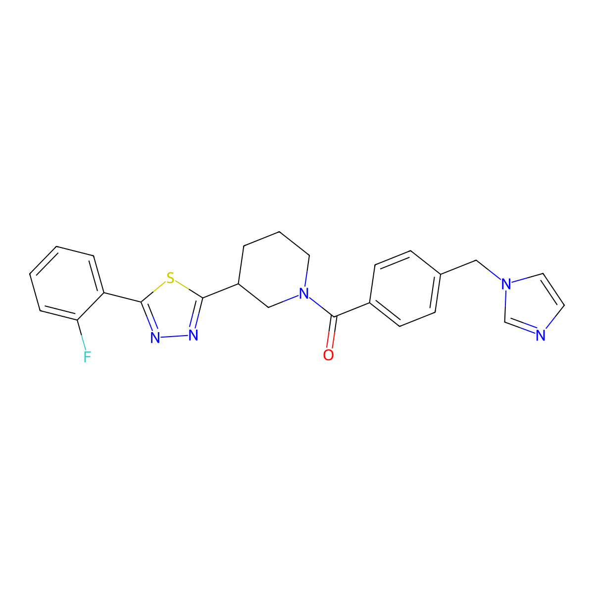 (4-((1H-imidazol-1-yl)methyl)phenyl)(3-(5-(2-fluorophenyl)-1,3,4-thiadiazol-2-yl)piperidin-1-yl)methanone molecular structure, CAS 1421584-83-9
