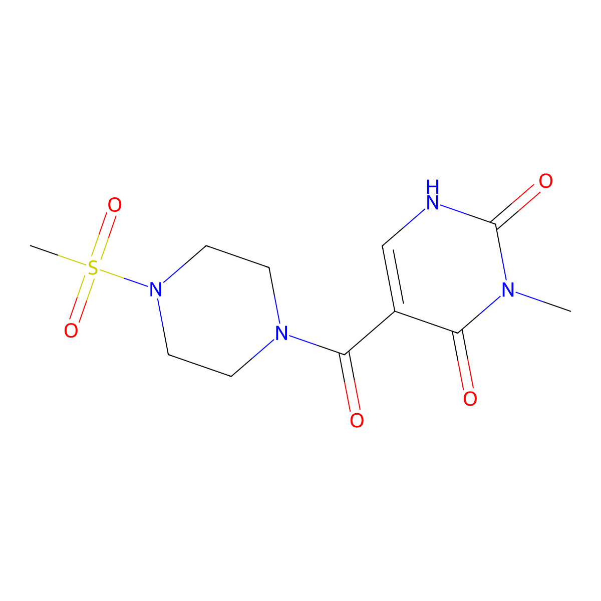 3-methyl-5-(4-(methylsulfonyl)piperazine-1-carbonyl)pyrimidine-2,4(1H,3H)-dione molecular structure, CAS 1421584-89-5
