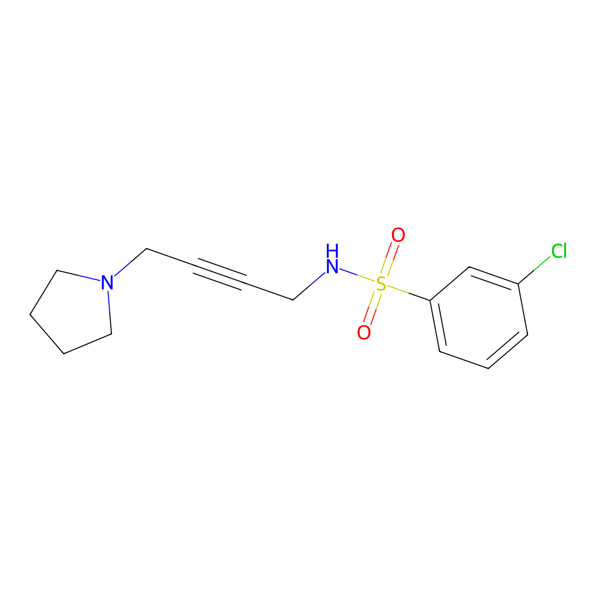 3-chloro-N-(4-(pyrrolidin-1-yl)but-2-yn-1-yl)benzenesulfonamide molecular structure, CAS 1421584-90-8