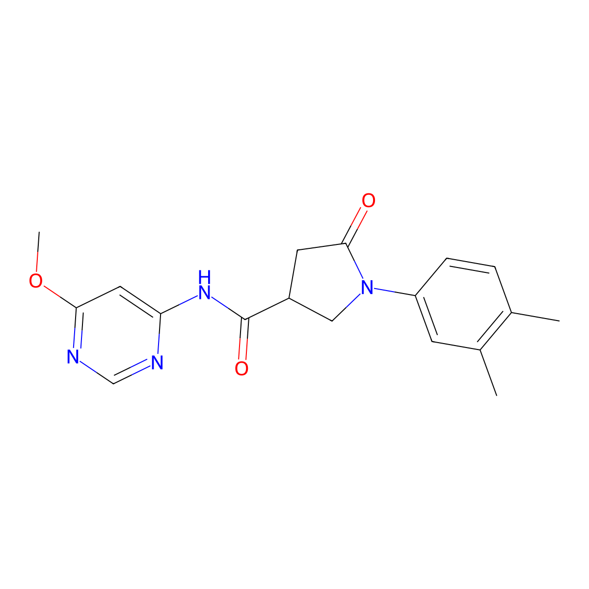 1-(3,4-dimethylphenyl)-N-(6-methoxypyrimidin-4-yl)-5-oxopyrrolidine-3-carboxamide molecular structure, CAS 1421584-91-9