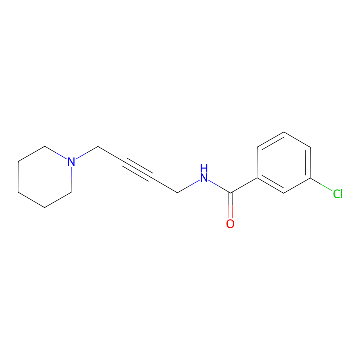 3-chloro-N-[4-(piperidin-1-yl)but-2-yn-1-yl]benzamide molecular structure, CAS 1421584-92-0