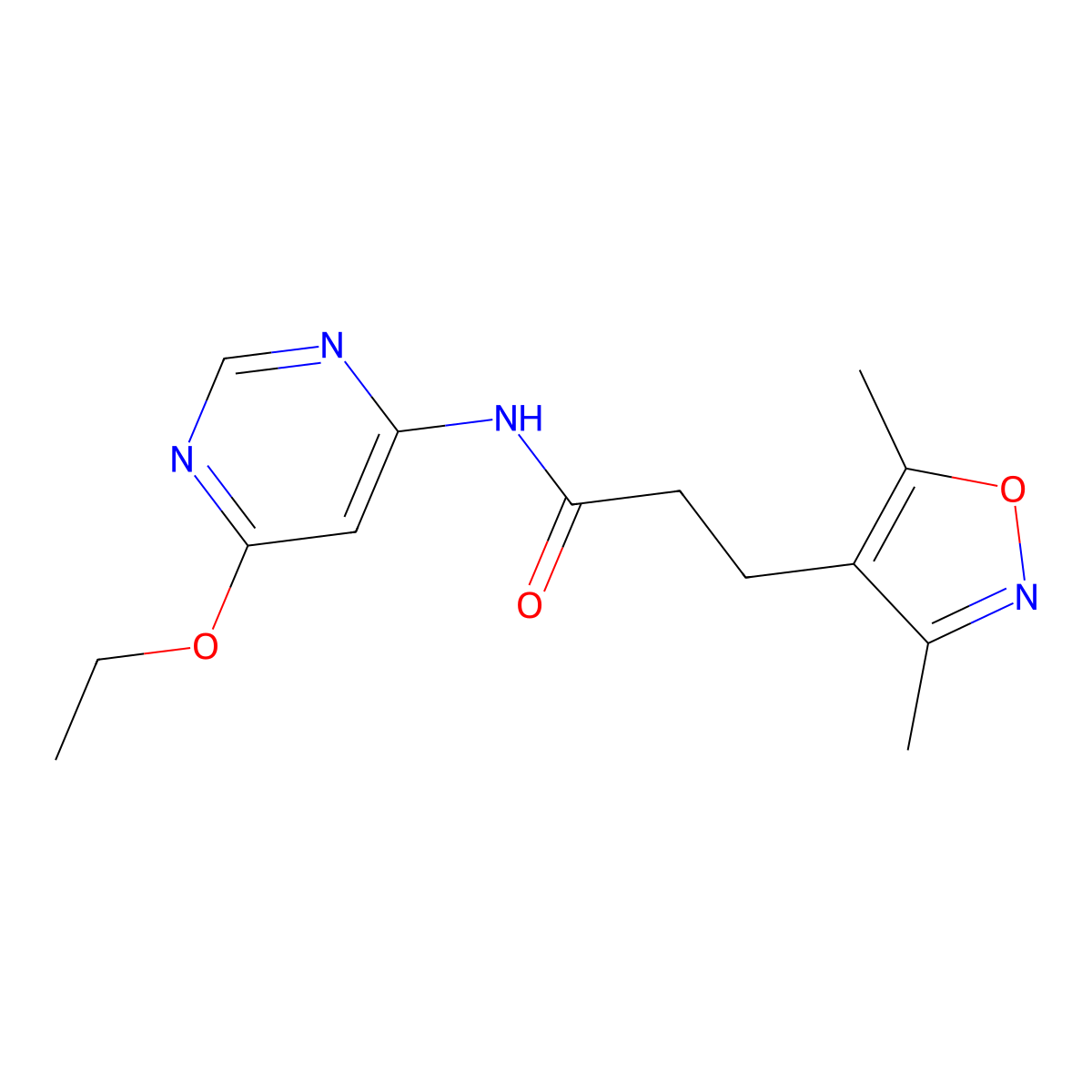 3-(3,5-dimethylisoxazol-4-yl)-N-(6-ethoxypyrimidin-4-yl)propanamide molecular structure, CAS 1421584-97-5