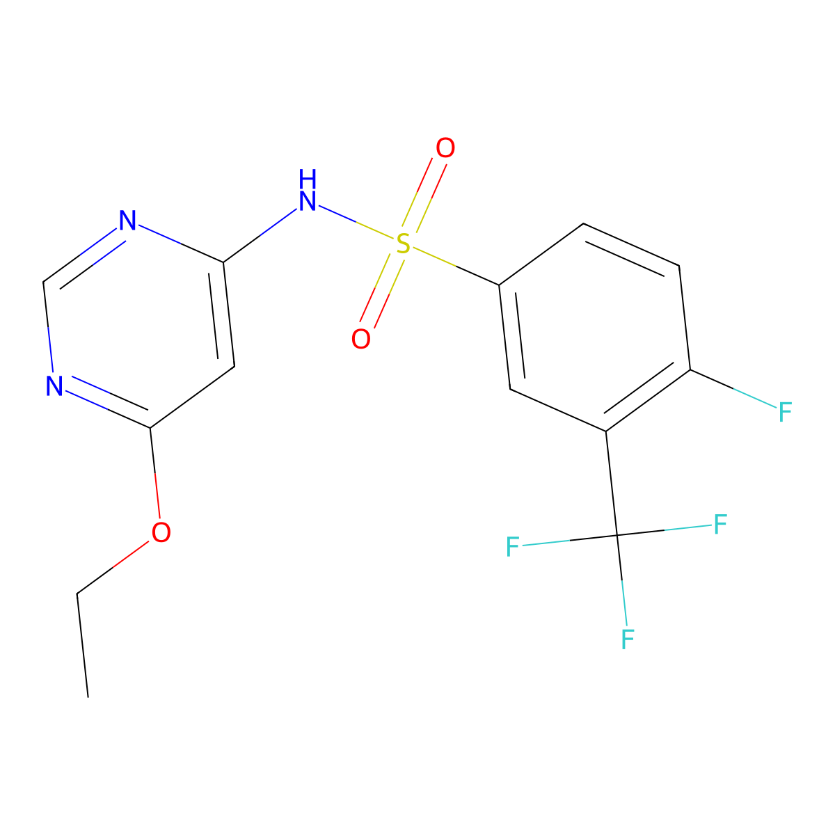 N-(6-ethoxypyrimidin-4-yl)-4-fluoro-3-(trifluoromethyl)benzenesulfonamide molecular structure, CAS 1421584-99-7