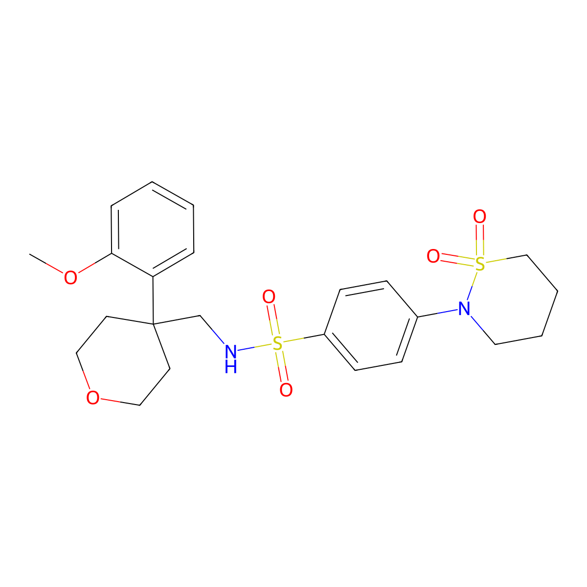 4-(1,1-dioxido-1,2-thiazinan-2-yl)-N-((4-(2-methoxyphenyl)tetrahydro-2H-pyran-4-yl)methyl)benzenesulfonamide molecular structure, CAS 1421585-01-4