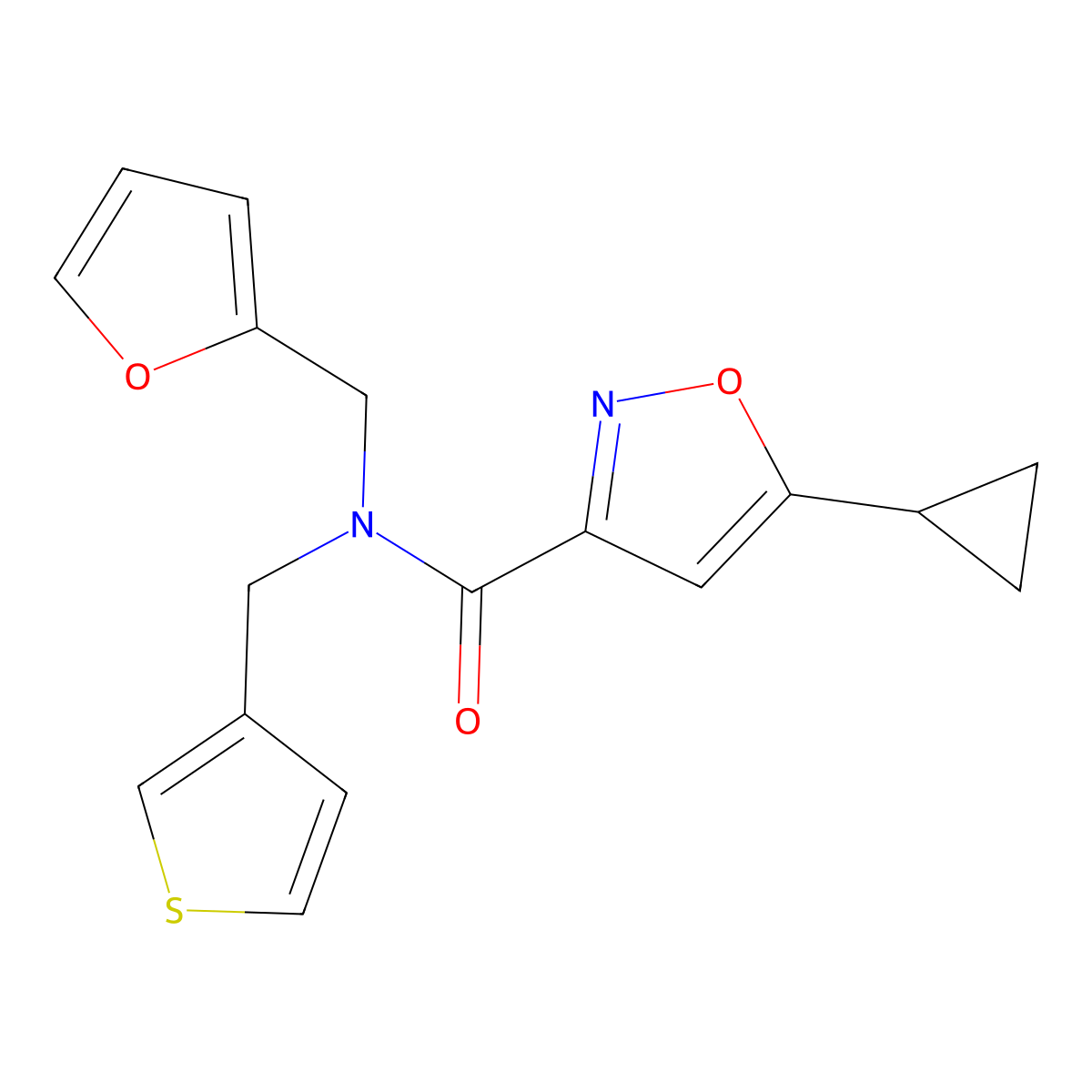 5-cyclopropyl-N-(furan-2-ylmethyl)-N-(thiophen-3-ylmethyl)isoxazole-3-carboxamide molecular structure, CAS 1421585-03-6