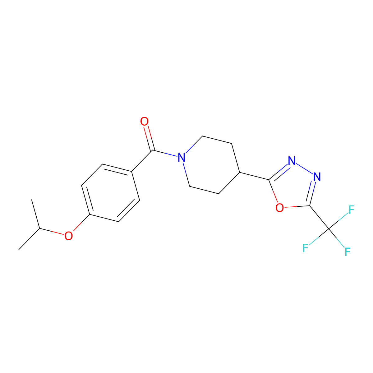 (4-Isopropoxyphenyl)(4-(5-(trifluoromethyl)-1,3,4-oxadiazol-2-yl)piperidin-1-yl)methanone molecular structure, CAS 1421585-04-7