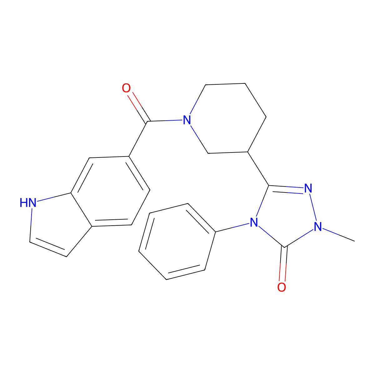 3-(1-(1H-indole-6-carbonyl)piperidin-3-yl)-1-methyl-4-phenyl-1H-1,2,4-triazol-5(4H)-one molecular structure, CAS 1421585-12-7