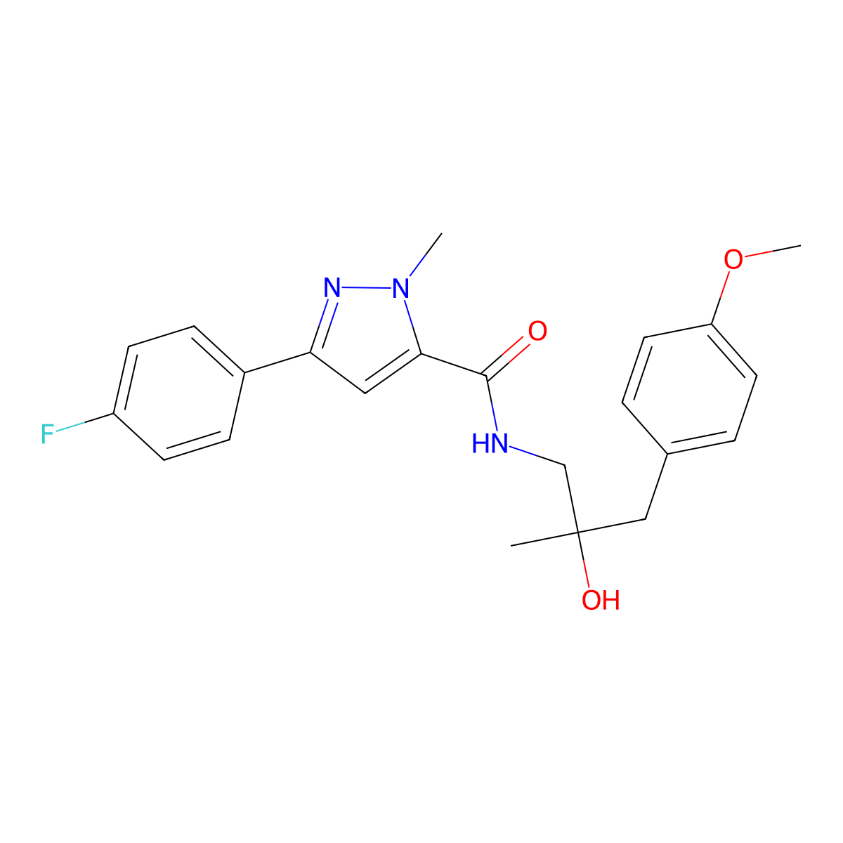 3-(4-fluorophenyl)-N-(2-hydroxy-3-(4-methoxyphenyl)-2-methylpropyl)-1-methyl-1H-pyrazole-5-carboxamide molecular structure, CAS 1421585-13-8