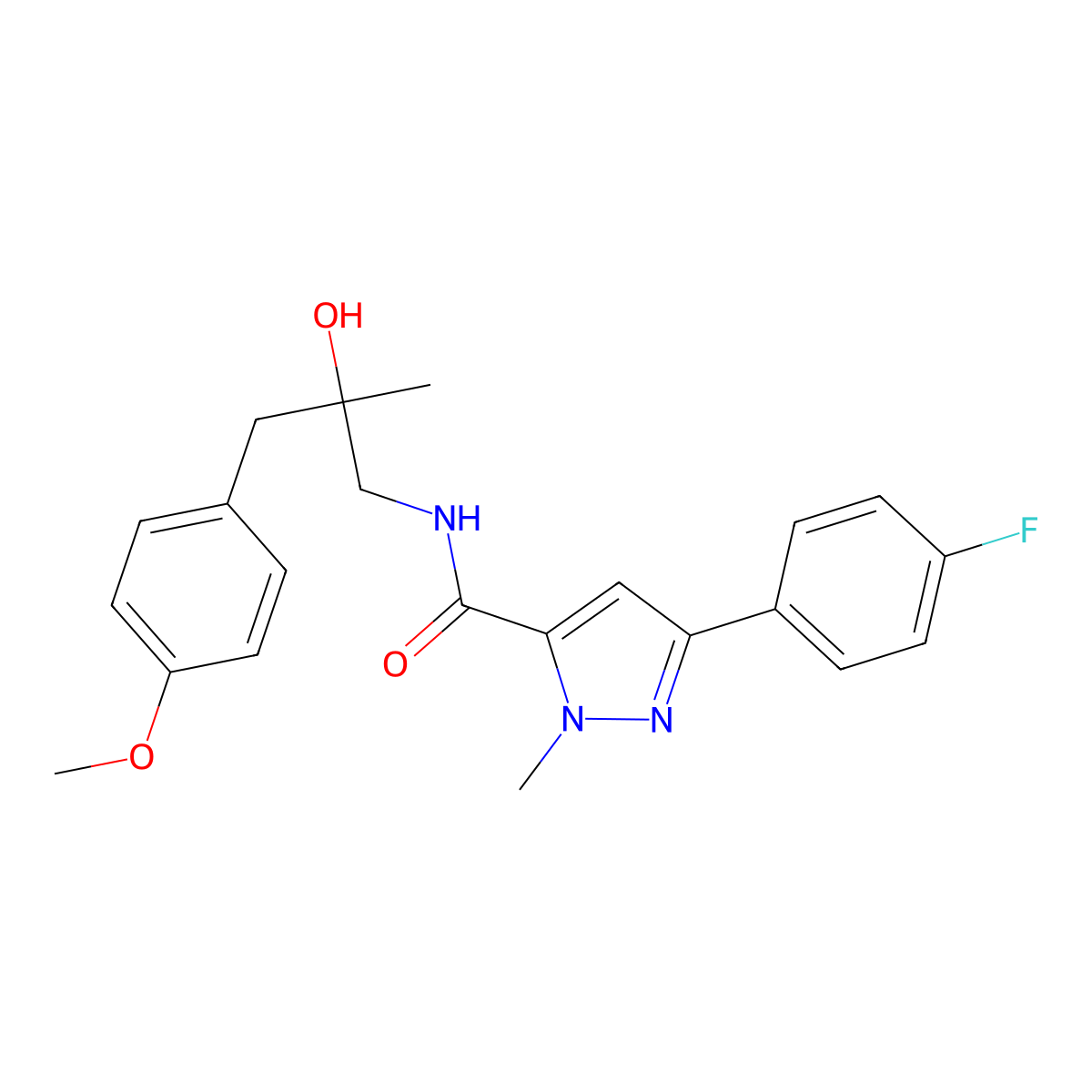 3-(4-fluorophenyl)-N-(2-hydroxy-3-(4-methoxyphenyl)-2-methylpropyl)-1-methyl-1H-pyrazole-5-carboxamide molecular structure, CAS 1421585-13-8