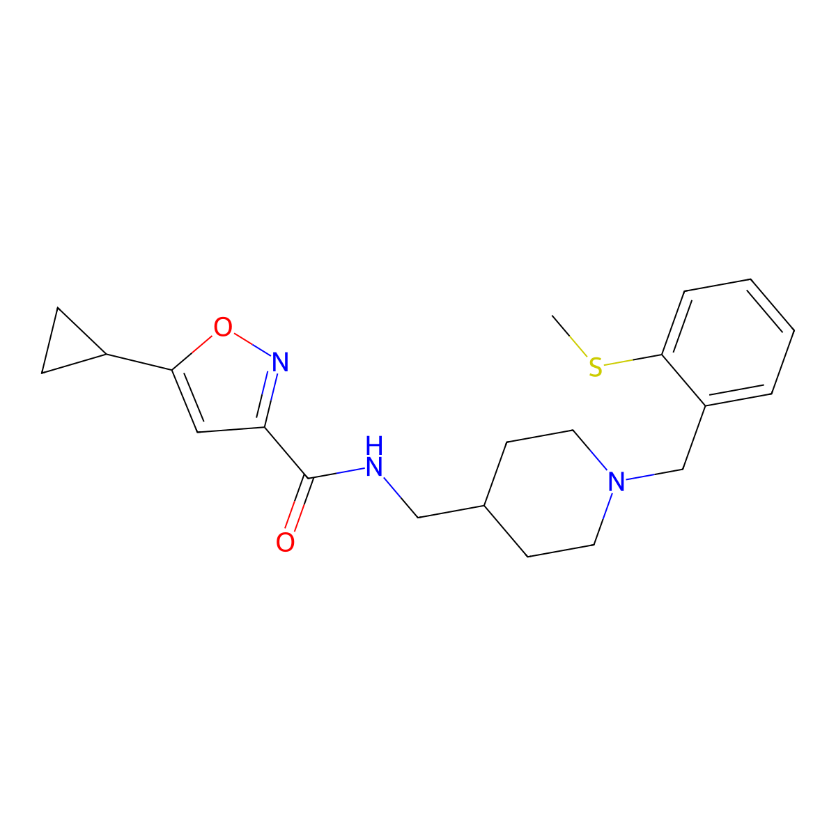 5-cyclopropyl-N-((1-(2-(methylthio)benzyl)piperidin-4-yl)methyl)isoxazole-3-carboxamide molecular structure, CAS 1421585-19-4
