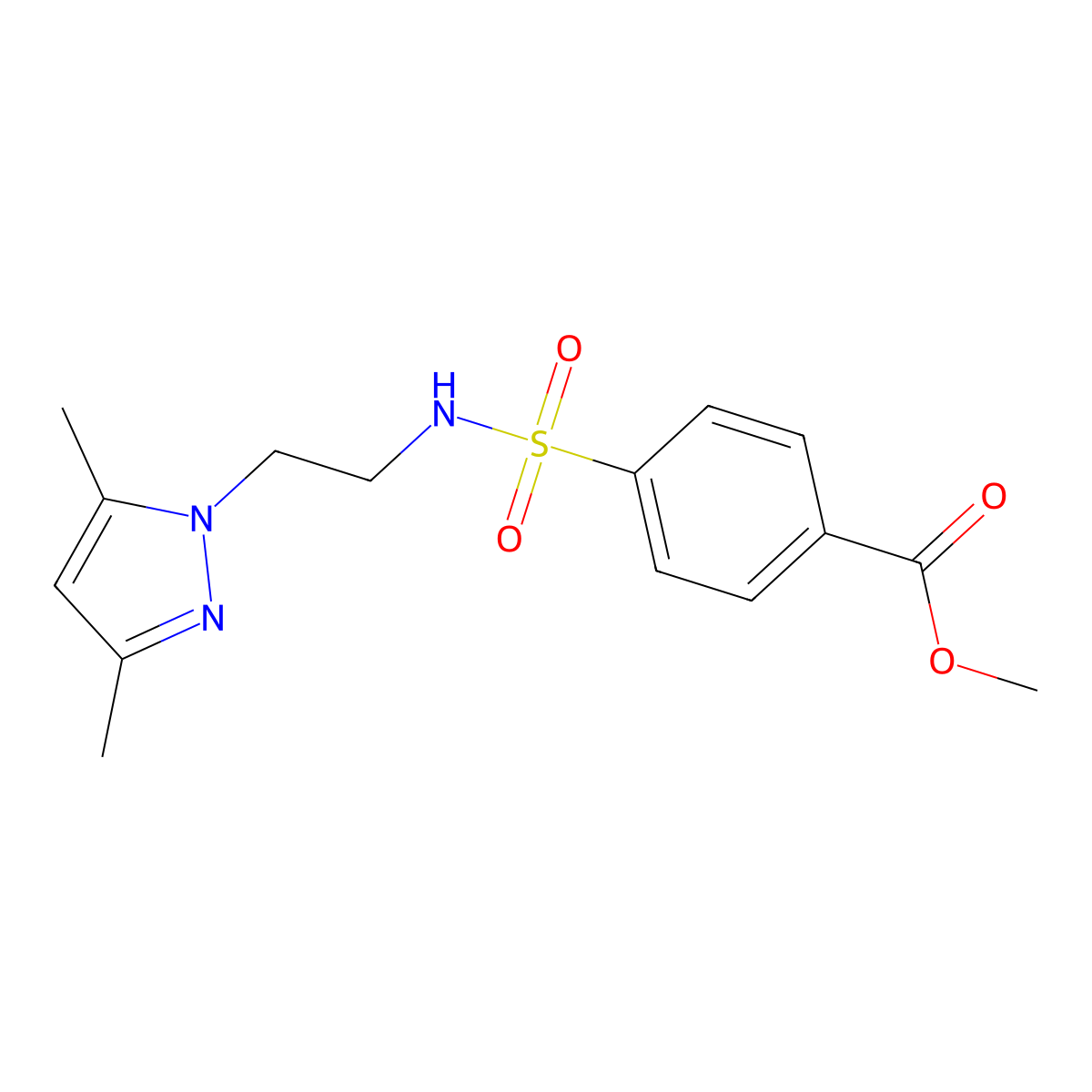 methyl 4-(N-(2-(3,5-dimethyl-1H-pyrazol-1-yl)ethyl)sulfamoyl)benzoate molecular structure, CAS 1421585-23-0