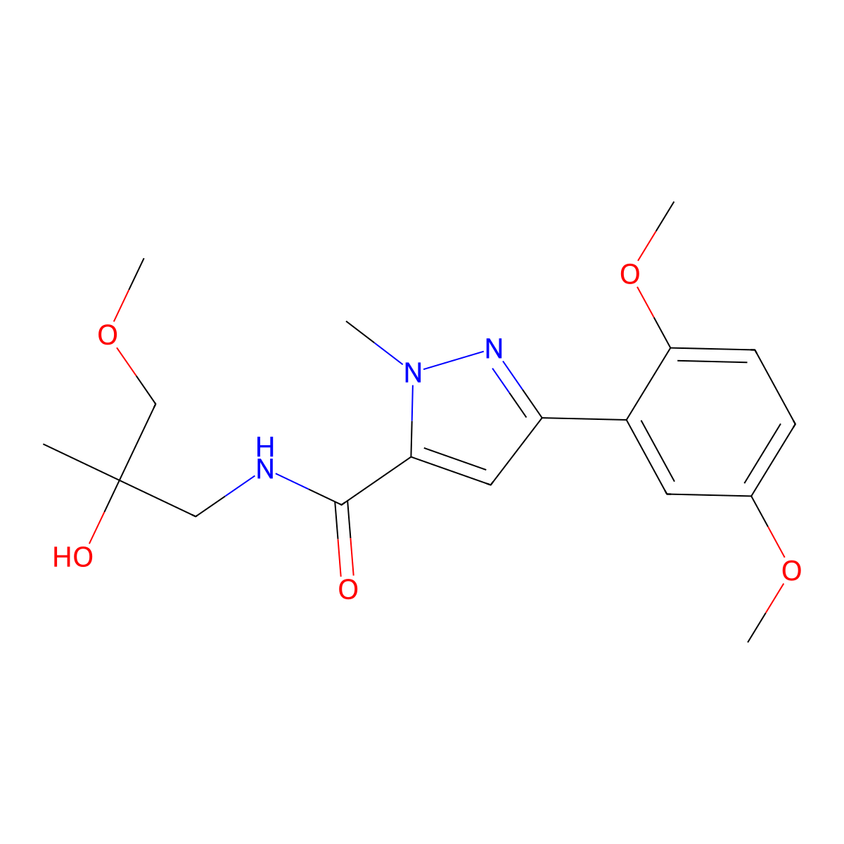 3-(2,5-dimethoxyphenyl)-N-(2-hydroxy-3-methoxy-2-methylpropyl)-1-methyl-1H-pyrazole-5-carboxamide molecular structure, CAS 1421585-24-1