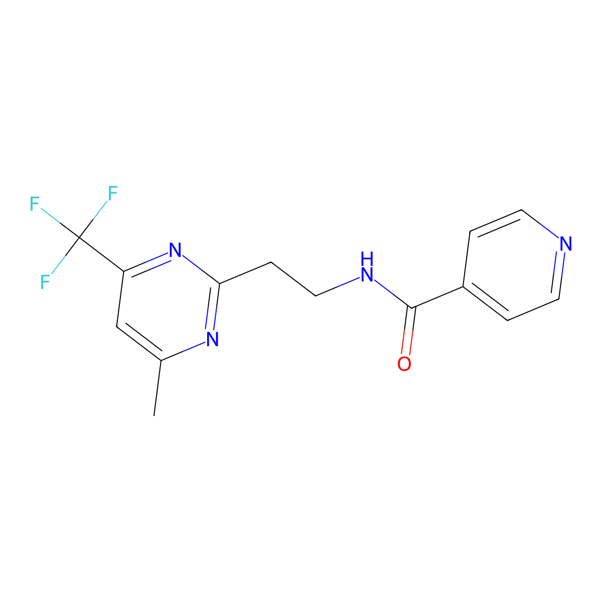 N-(2-(4-methyl-6-(trifluoromethyl)pyrimidin-2-yl)ethyl)isonicotinamide molecular structure, CAS 1421585-31-0