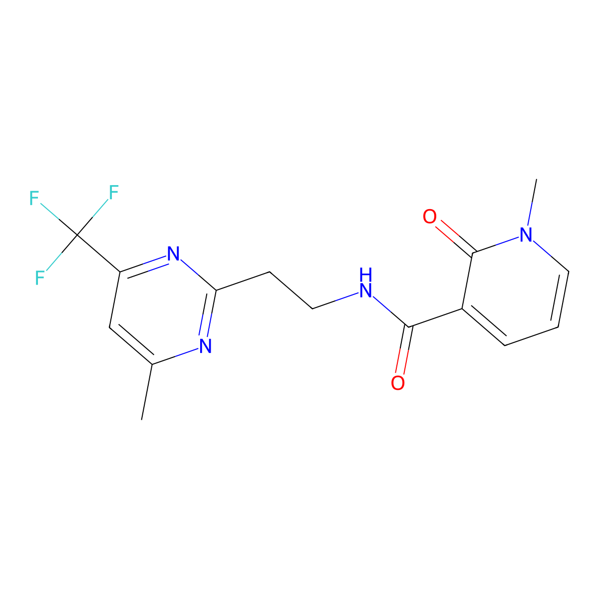 1-methyl-N-{2-[4-methyl-6-(trifluoromethyl)pyrimidin-2-yl]ethyl}-2-oxo-1,2-dihydropyridine-3-carboxamide molecular structure, CAS 1421585-32-1