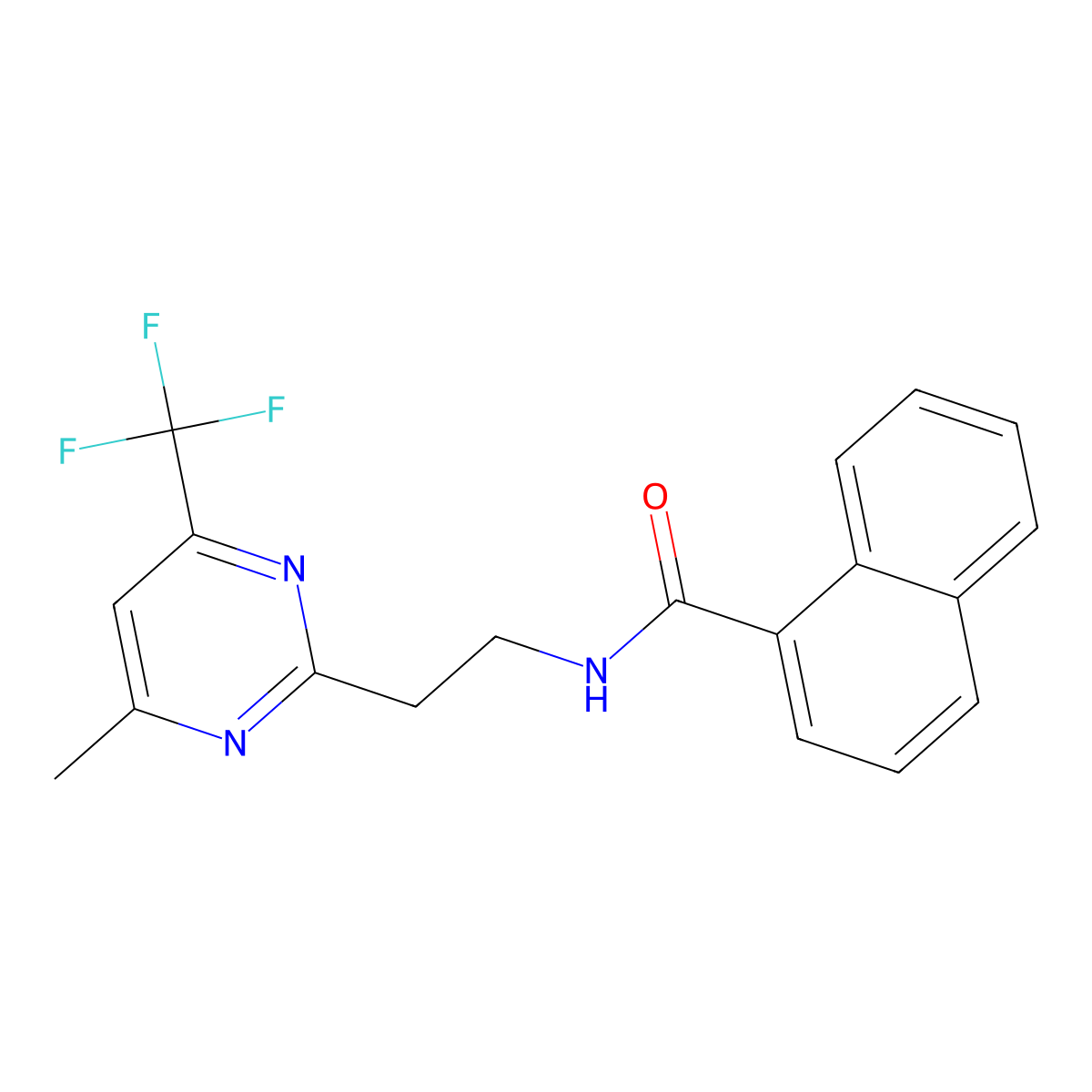 N-(2-(4-methyl-6-(trifluoromethyl)pyrimidin-2-yl)ethyl)-1-naphthamide molecular structure, CAS 1421585-33-2
