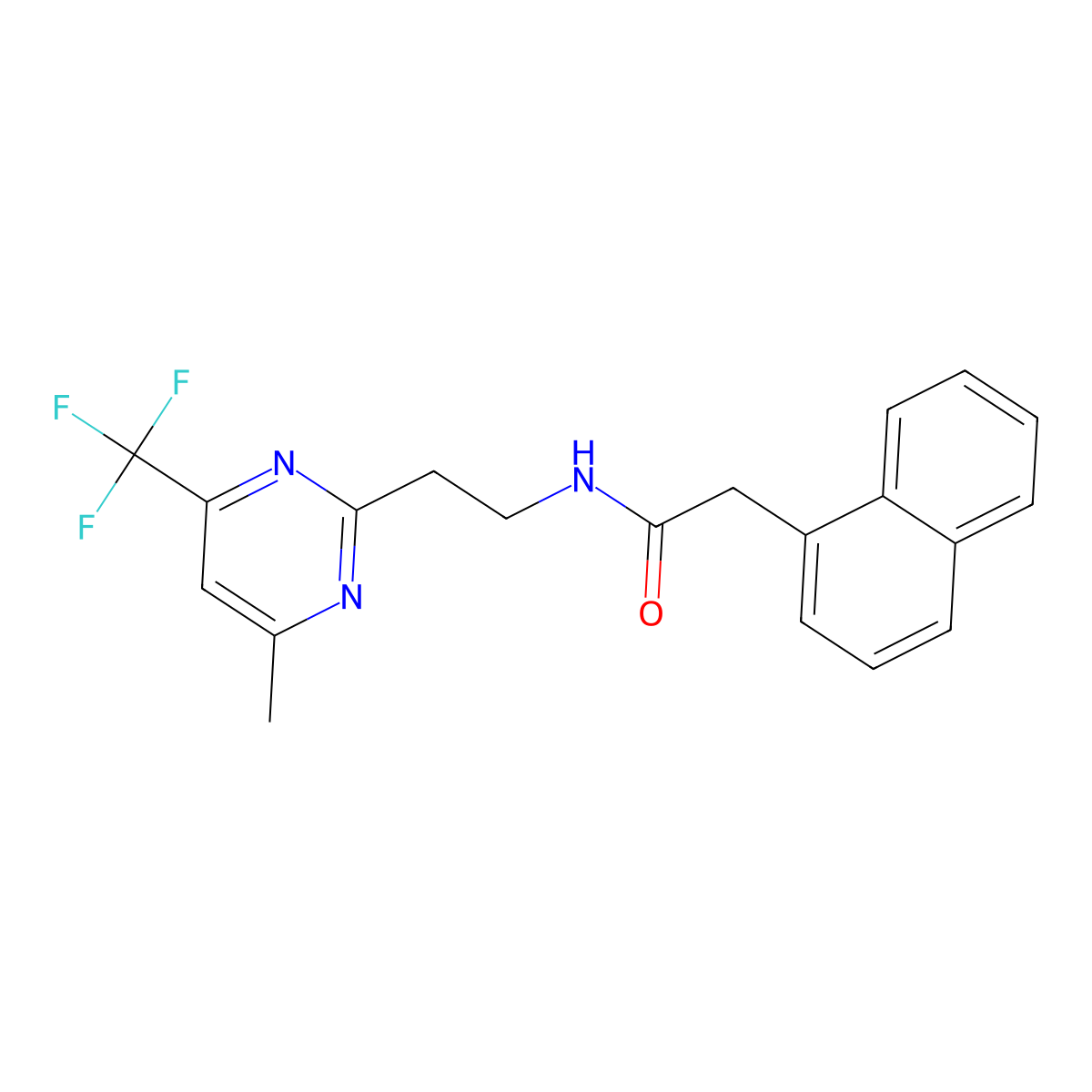 N-(2-(4-methyl-6-(trifluoromethyl)pyrimidin-2-yl)ethyl)-2-(naphthalen-1-yl)acetamide molecular structure, CAS 1421585-34-3