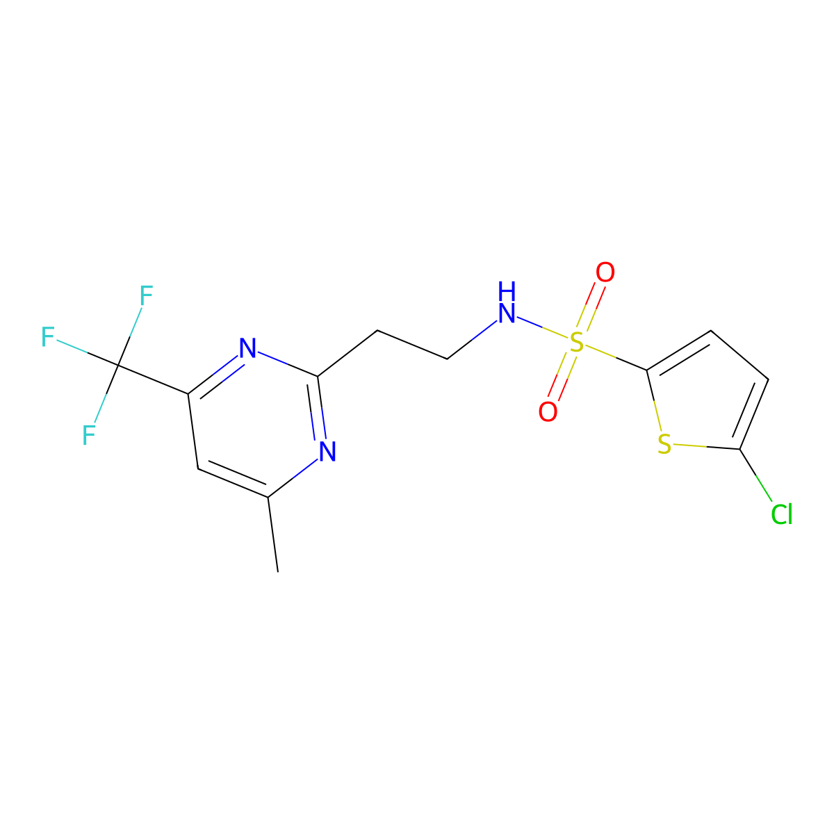 5-chloro-N-{2-[4-methyl-6-(trifluoromethyl)pyrimidin-2-yl]ethyl}thiophene-2-sulfonamide molecular structure, CAS 1421585-36-5