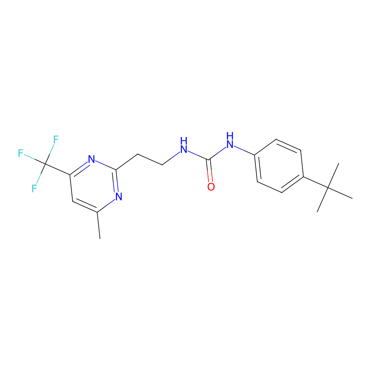 1-(4-(Tert-butyl)phenyl)-3-(2-(4-methyl-6-(trifluoromethyl)pyrimidin-2-yl)ethyl)urea molecular structure, CAS 1421585-37-6