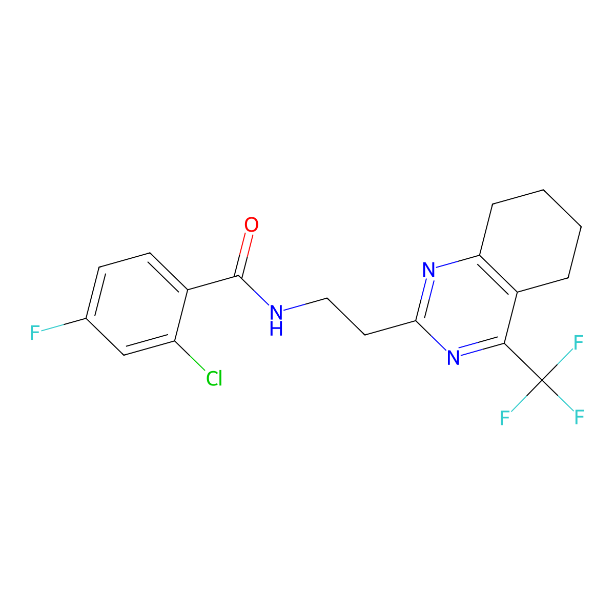 2-chloro-4-fluoro-N-{2-[4-(trifluoromethyl)-5,6,7,8-tetrahydroquinazolin-2-yl]ethyl}benzamide molecular structure, CAS 1421585-44-5