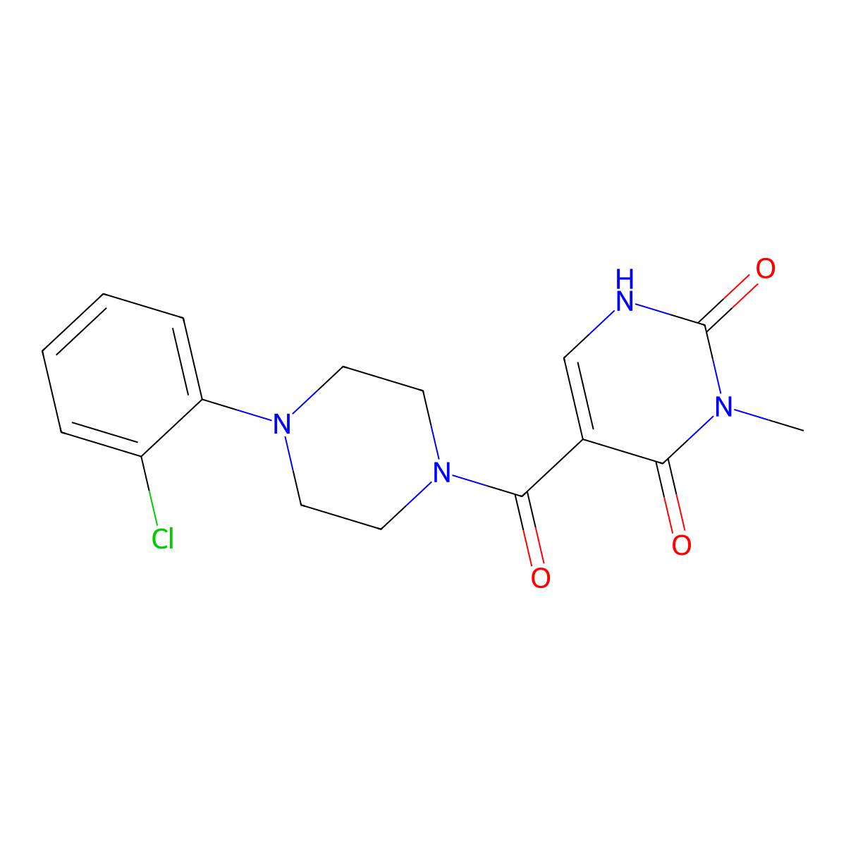 5-(4-(2-chlorophenyl)piperazine-1-carbonyl)-3-methylpyrimidine-2,4(1H,3H)-dione molecular structure, CAS 1421585-45-6