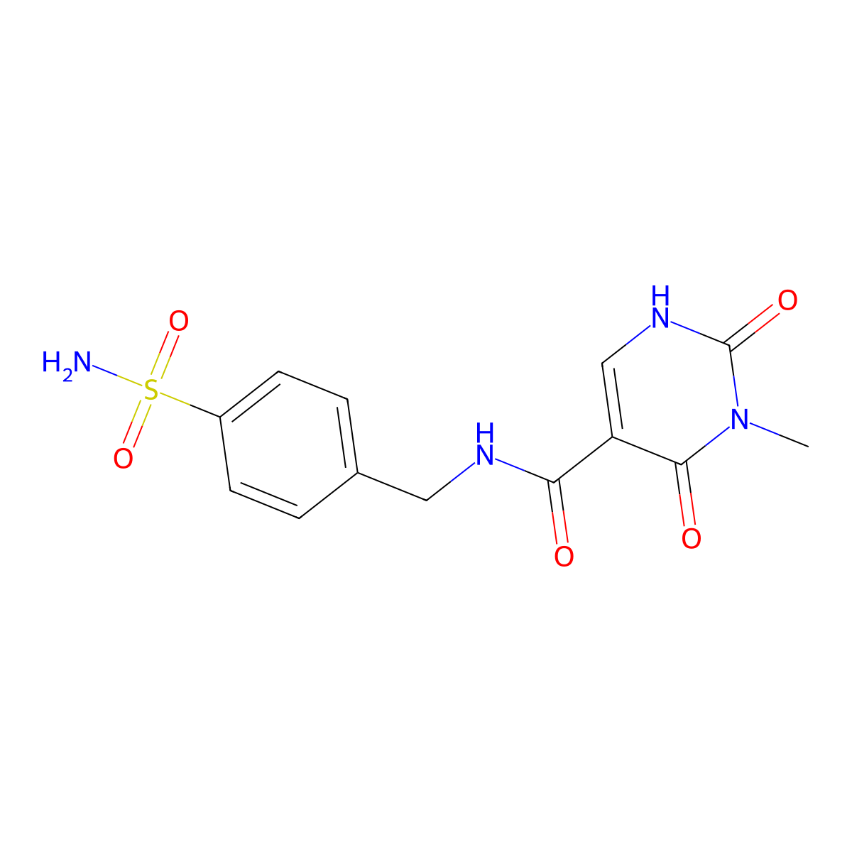 3-methyl-2,4-dioxo-N-(4-sulfamoylbenzyl)-1,2,3,4-tetrahydropyrimidine-5-carboxamide molecular structure, CAS 1421585-47-8